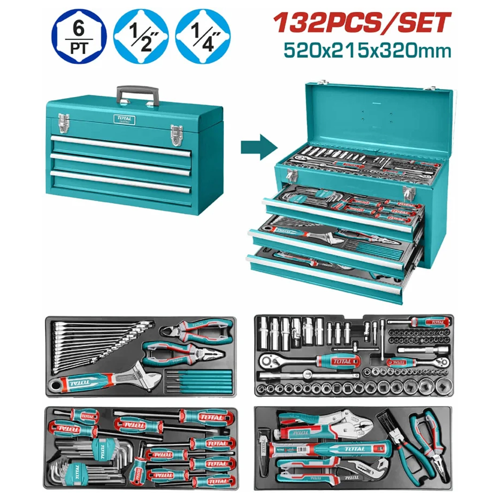 CAJA HERRAMIENTA METALICA INCLUYE 132 PZS INDUSTRIAL SUPER TOTAL (THPTCS71321)