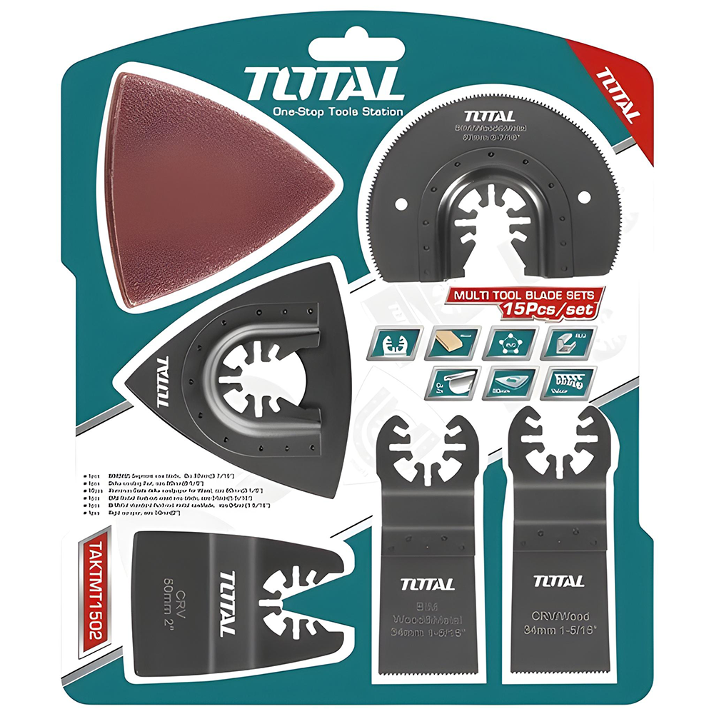 ACCESORIOS X 15 PIEZAS PARA MULTIHERRAMIENTA TOTAL (TAKTMT1502)