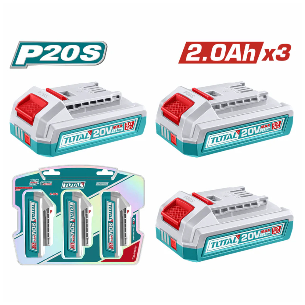 KIT DE 3 BATERIAS 20V 2.0AH INDUSTRIAL ION LITHIUM  INDUSTRIAL SUPER TOTAL (TOSLI240311)