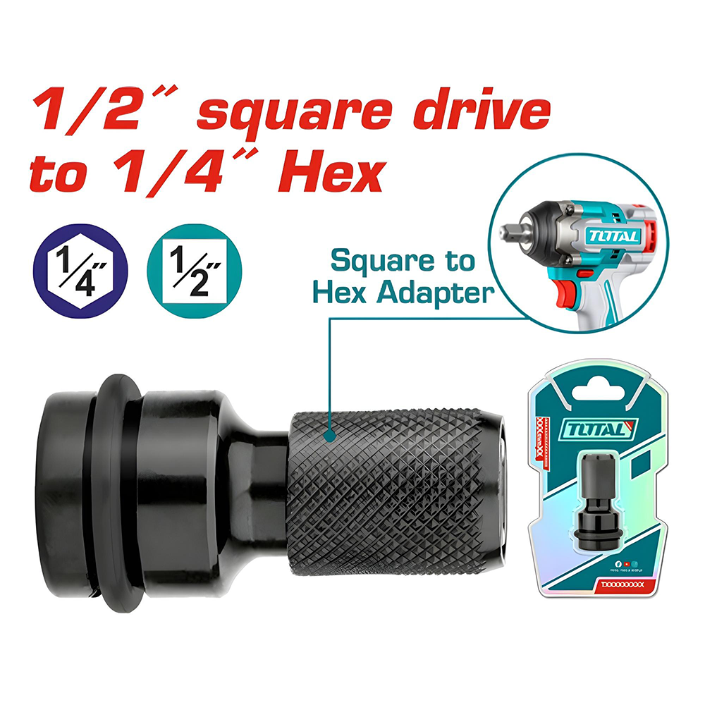 ADAPTADOR PARA LLAVE DE IMPACTO  DE 1/2" A 1/4" TOTAL (TAC60501)