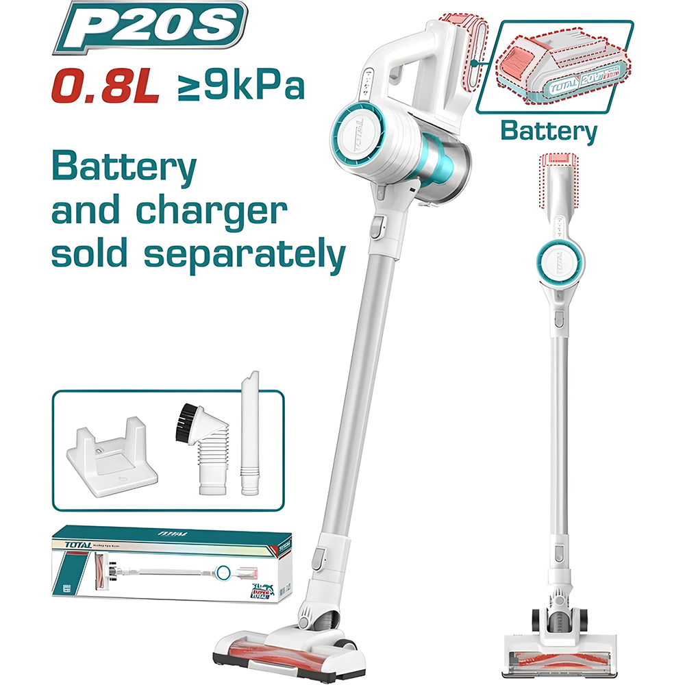 ASPIRADORA MANUAL INALAMBRICA 20V  0.8L BATERIA Y CARGADOR NO INCLUIDO  TS USO DOMESTICO SUPER TOTAL (TVLI20061)