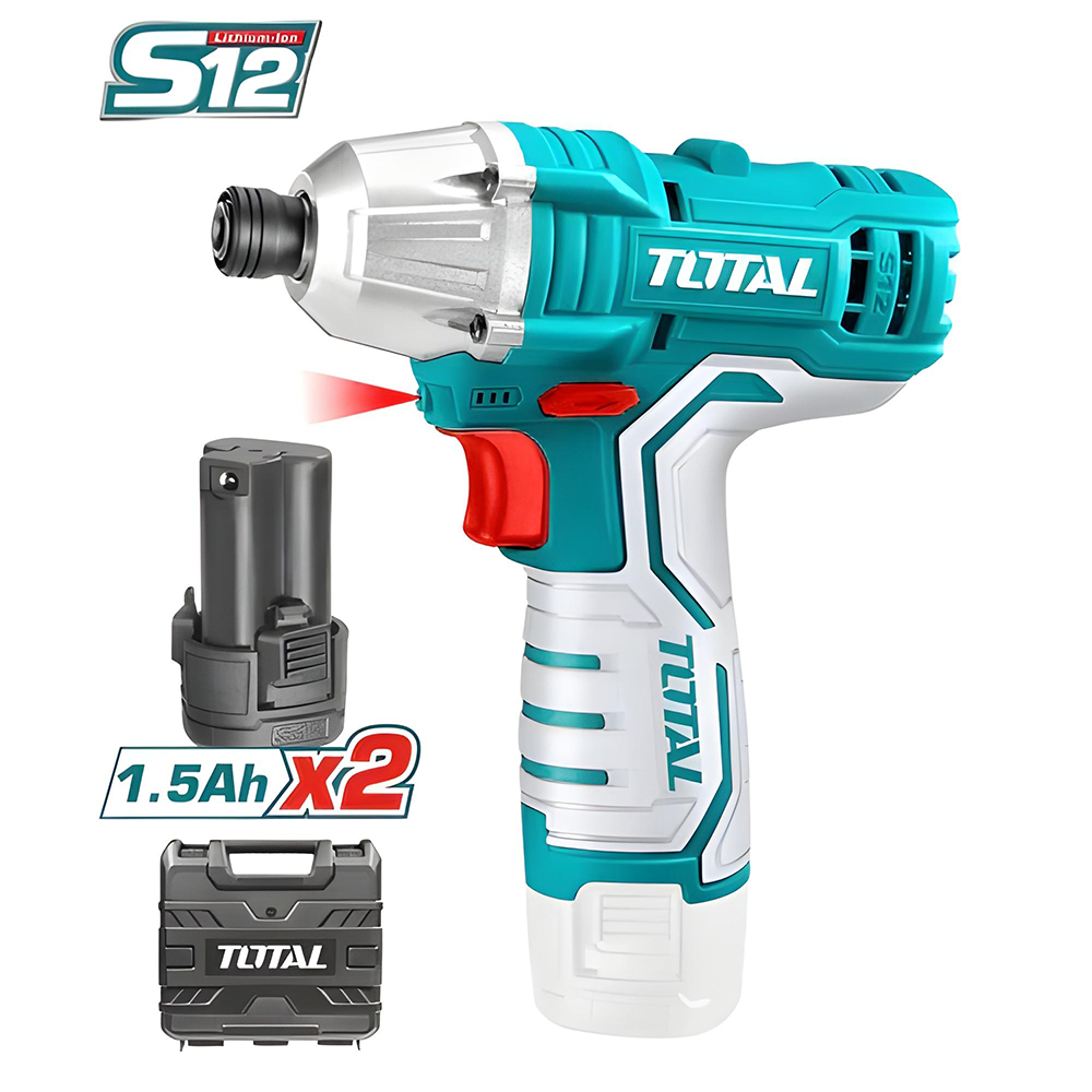 ATORNILLADOR DE IMPACTO INALAMBRICO 1/4 12V INCLUYE 2 BATERIAS Y CARGADOR CAJA PLASTICA TOTAL (UTIRLI1201)