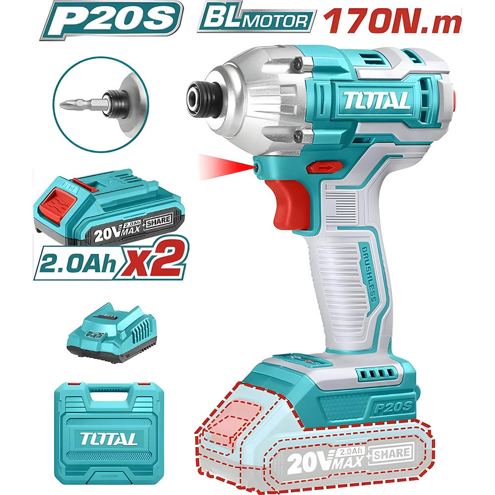 ATORNILLADOR DE IMPACTO INALAMBRICO 1/4" 20V INCLUYE 2 BATERIAS 1 CARGADOR SUPER SELECT TOTAL (UTIRLI2017)