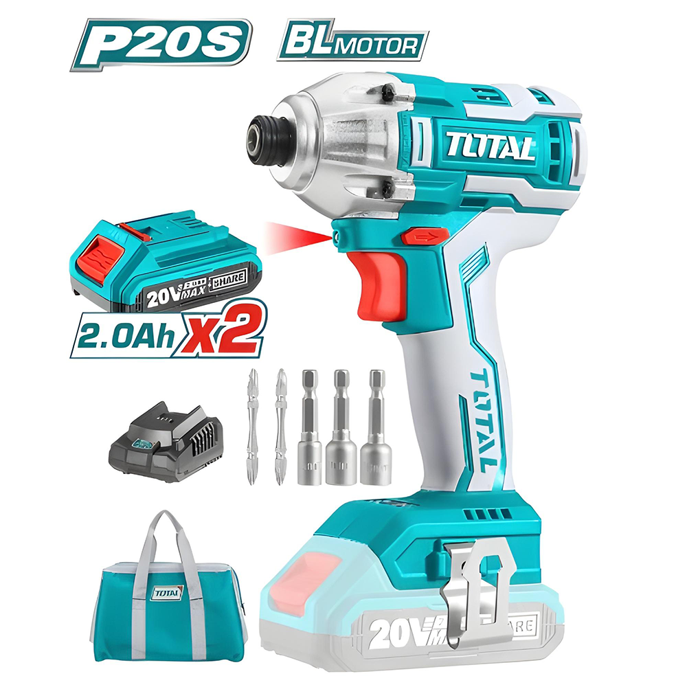 ATORNILLADOR DE IMPACTO INALAMBRICO 1/4" INDUSTRIAL 20V HEXAGONAL INCLUYE 2 BATERIAS 1 CARGADOR TOTAL (UTIRLI2002)