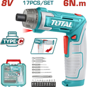 ATORNILLADOR INALAMBRICO 8V, 6N.M ESTUCHE PLASTICO + 17 PIEZAS  TOTAL (TSDLI08025)