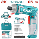 ATORNILLADOR INALAMBRICO 8V ESTUCHE PLASTICO + 17 PIEZAS  TOTAL (TSDLI0802)