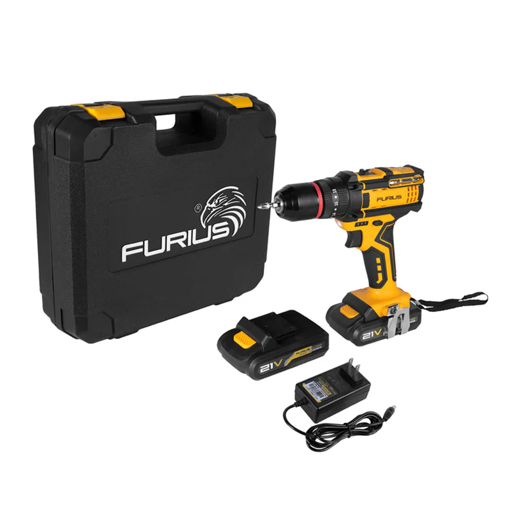 TALADRO FURIUS PERCUTOR DE 1/2 INALAMBRICO ION DE LITIO 21V INLC 2 BATERIAS Y ESTUCHE (FCD21)