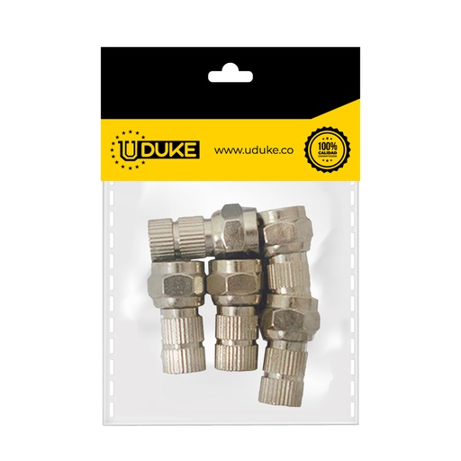 TERMINAL COAXIAL 22MM ROSCA FINA RG6 CON CAUCHITO LARGA PQT X 5 UDUKE