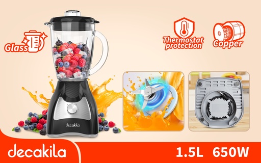 LICUADORA DE  DOS VELOCIDADES 1.5L  VASO PLASTICO 120V CUCHILLAS DE 6 HOJAS  DECAKILA (KUJB045B)