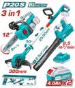 COMBO INALAMBRICO 20V MOTOSIERRA INALAMBRICA 12" + GUADAÑADORA + SOPLADORA + 2 BATERIAS 4.0 AH Y CARGADOR INDUSTRIAL SUPER TOTAL (UTOSLI241189)