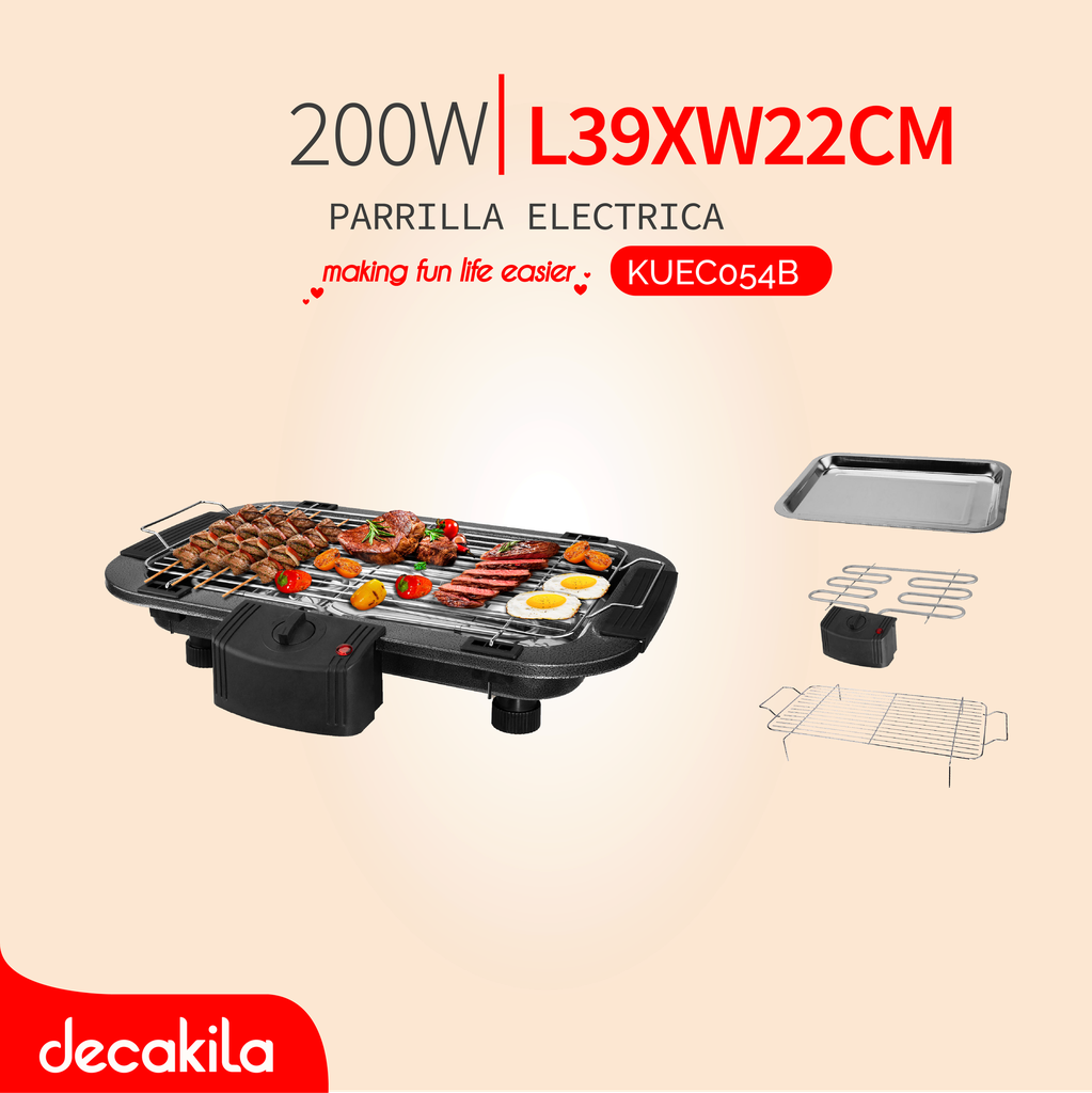 PARRILA ELECTRICA 2000W 120V (39X22CM) DECAKILA (KUEC054B)