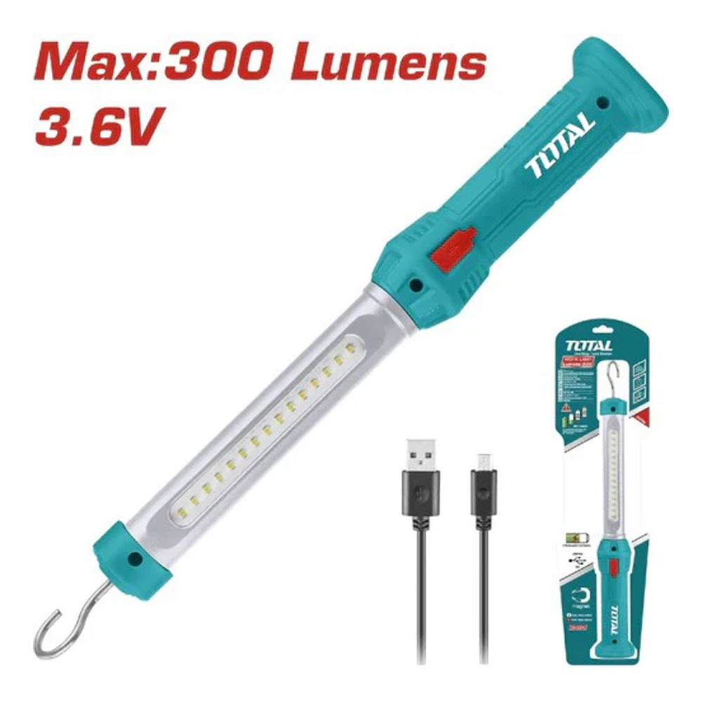 LAMPARA DE TRABAJO 300 LUMENES RECARGABLE CON GANCHO SUPER SELECT TOTAL (TWLI35261)