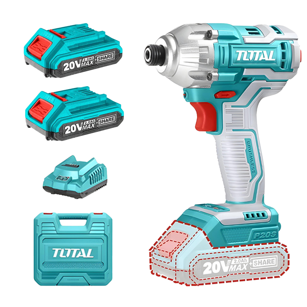 ATORNILLADOR DE IMPACTO INALAMBRICO 1/4" 20V INCLUYE 2 BATERIAS 1 CARGADOR SUPER SELECT TOTAL (UTIRLI2017)