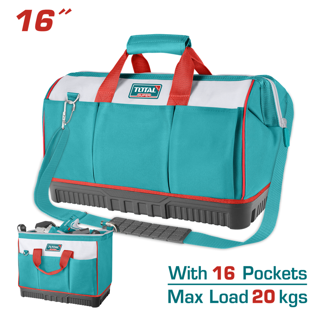 BOLSO DE HERRAMIENTAS 16 REFORZADO INDUSTRIAL CAPACIDAD MAXIMA 20KG SUPER TOTAL (THT16163)