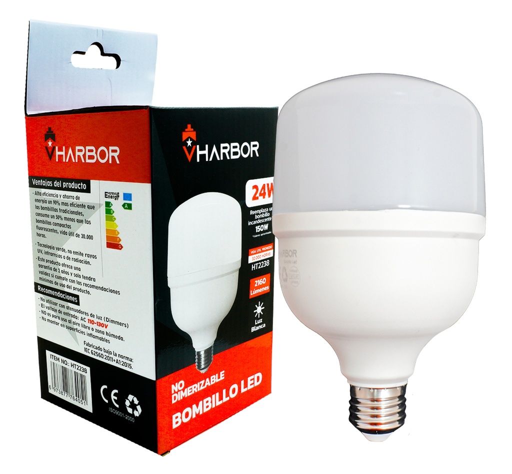 BOMBILLO LED 24W VHARBOR LUZ DIA E27 (6500K)(T100)(HT2238)