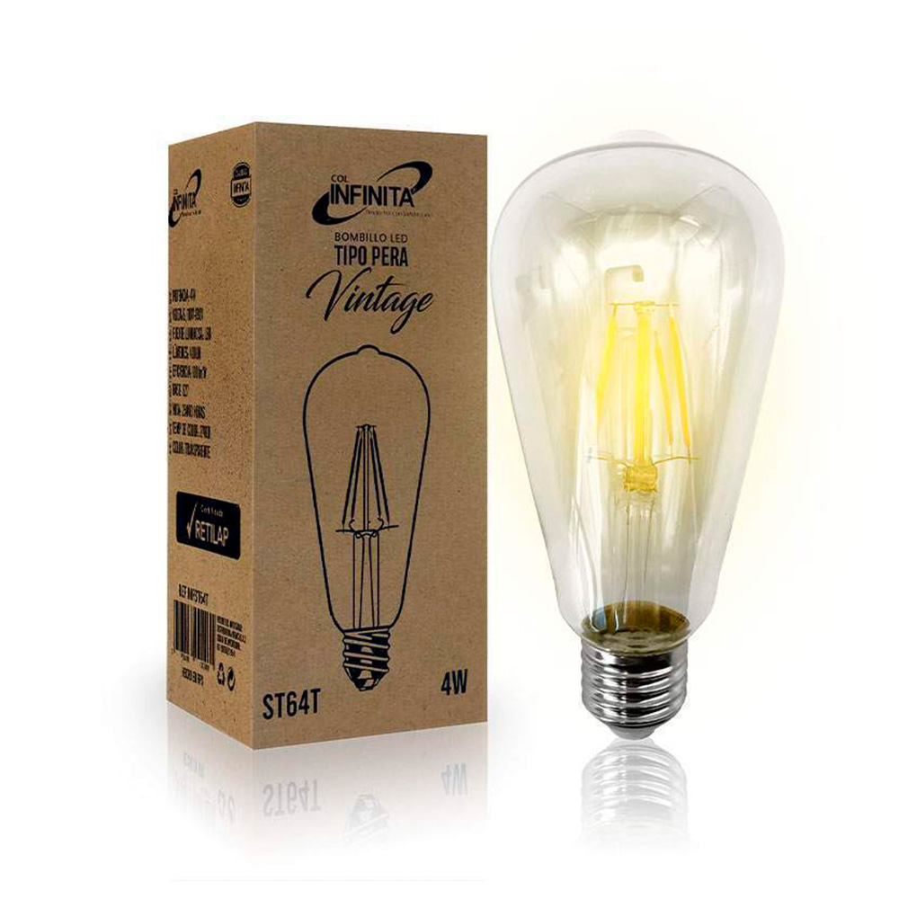 BOMBILLO LED VINTAGE T-PERA AMBAR 4W (64MM) (INFST64)