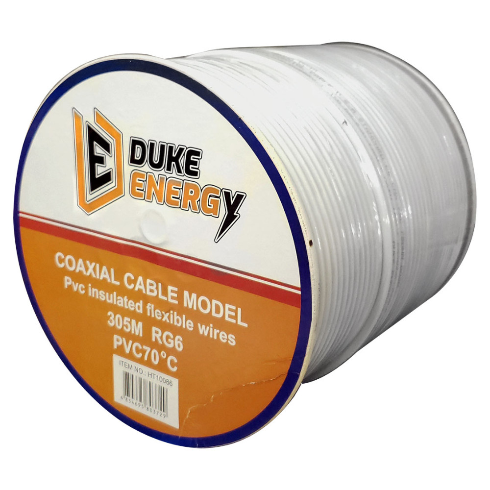 CABLE COAXIAL RG6 FINO AL 90% BLANCO DUKE ENERGY CARRETO X 305 MTS (HT10086)