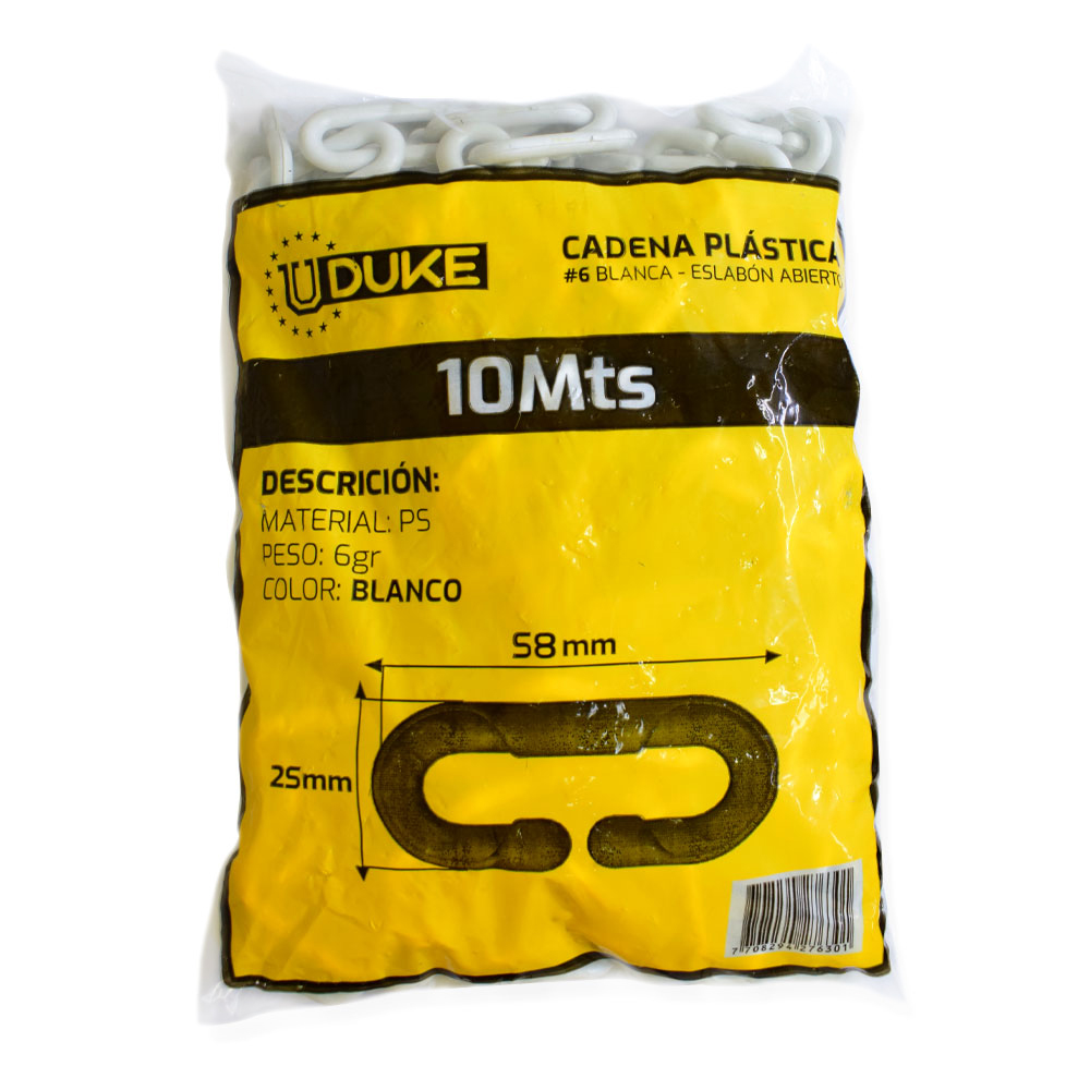 CADENA PLASTICA  6 BLANCA ESLABON ABIERTO X 10 MTS UDUKE