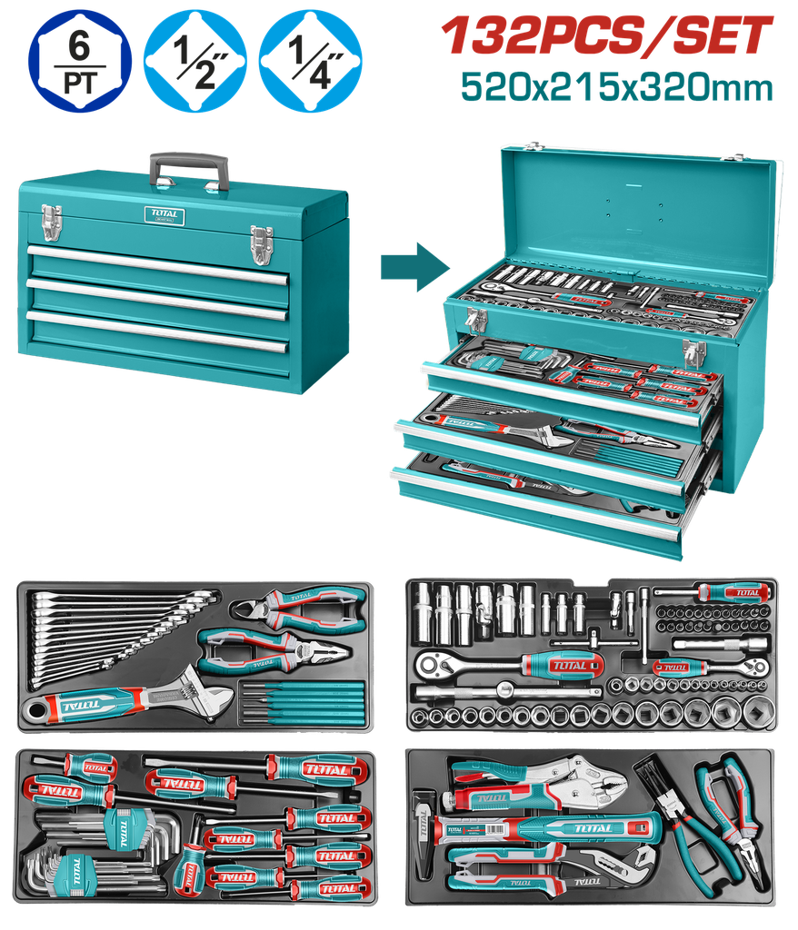 CAJA HERRAMIENTA METALICA INCLUYE 132 PZS INDUSTRIAL SUPER TOTAL (THPTCS71321)