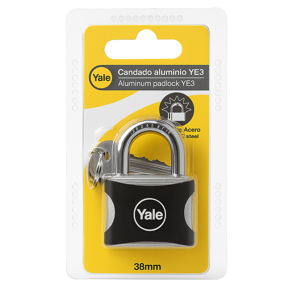 CANDADO YALE ENCAUCHETADO NEGRO 38MM ALUMINIO (8854)