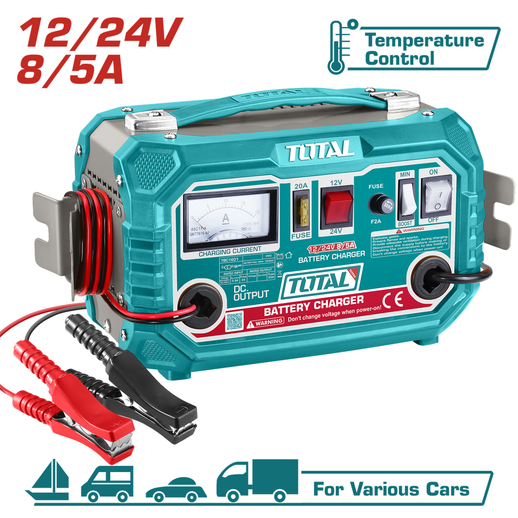 CARGADOR DE BATERIA PARA CARRO 12V-24V 8-5AMP TOTAL (UTBC1601)