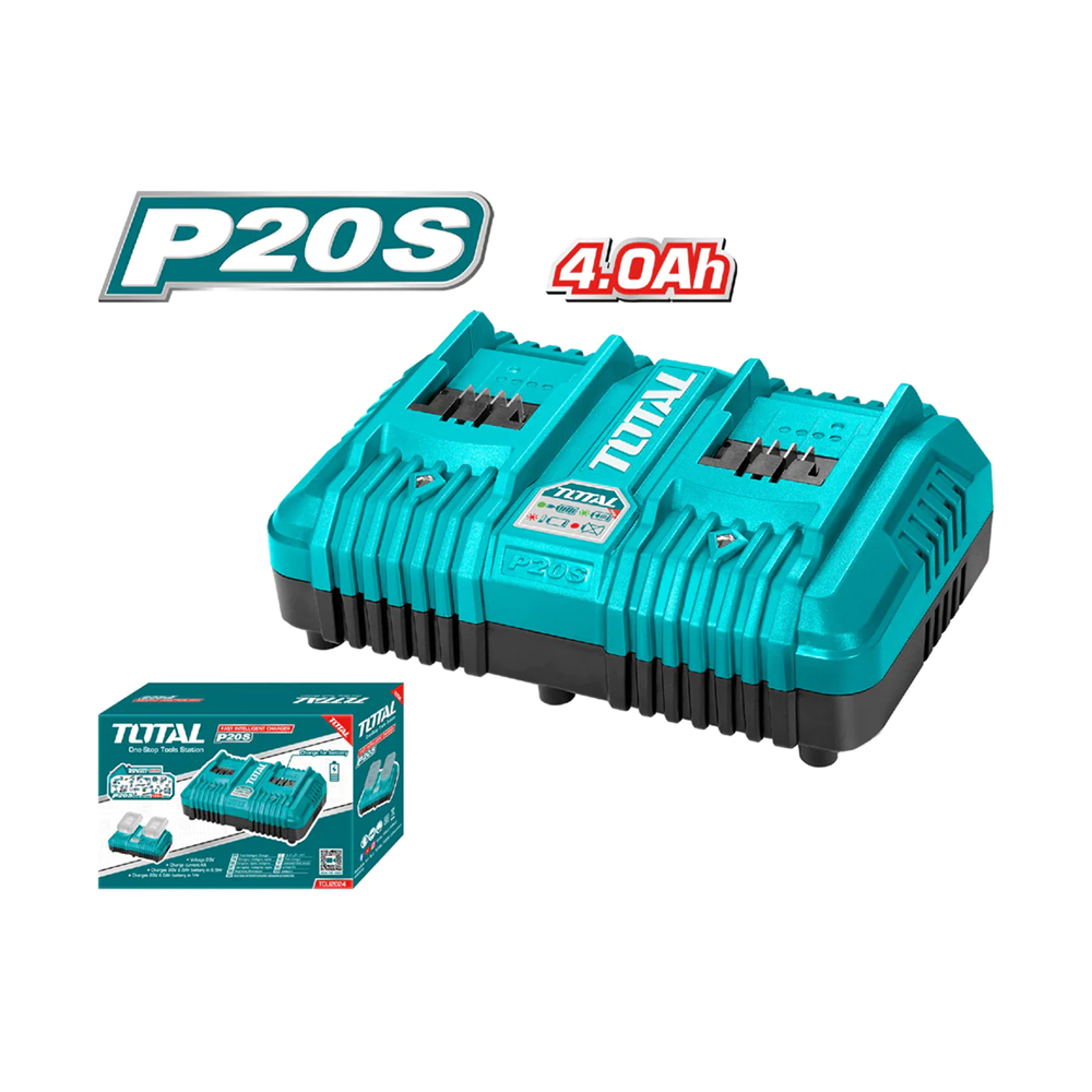 CARGADOR INTELIGENTE DOBLE PARA BATERIAS 20V 4.0AH INDUSTRIAL TOTAL (UTCLI2034)