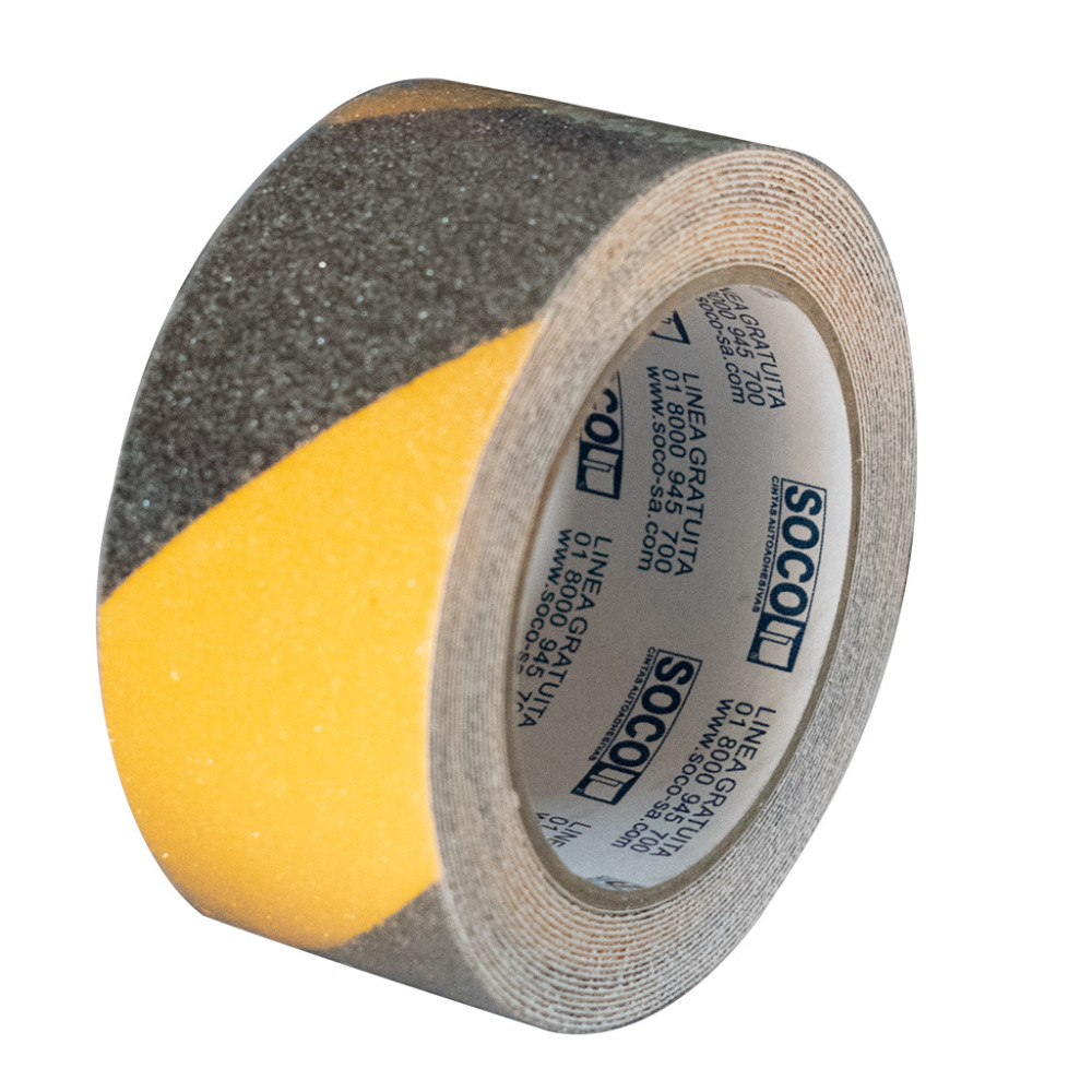 CINTA ADHESIVA ANTIDESLIZANTE SOCO 2" X 5 MTS (AMARILLA/NEGRA) PARA DEMARCACION