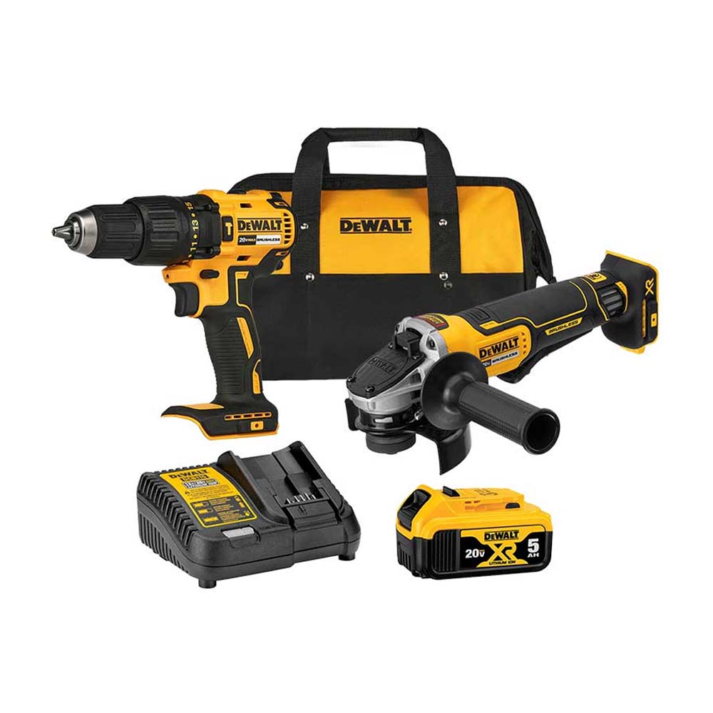 COMBO DEWALT (DCK248P1-B3) TALADRO PERCUTOR 20V MAX BRUSHLESS (DCD7781-B3) + PULIDORA DEWALT INALAMBRICA 4 1/2 20V ION DE LITIO (DCG413-B3)