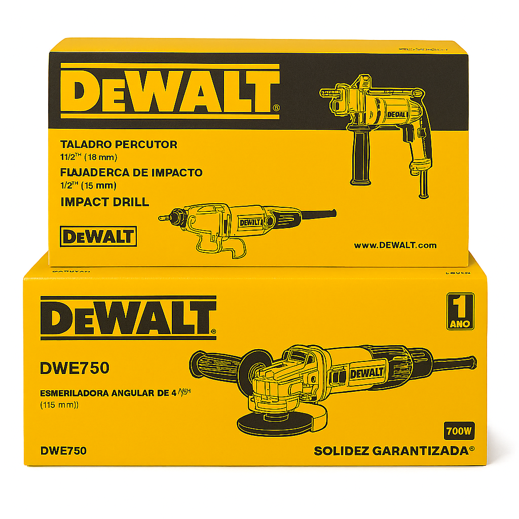 COMBO DEWALT (DWD024-B3AA) PULIDORA DEWALT 4 1/2 750W ULTRADELGADA (DWE750-B3) + TALADRO DEWALT 1/2 710W (DWD024-B3)