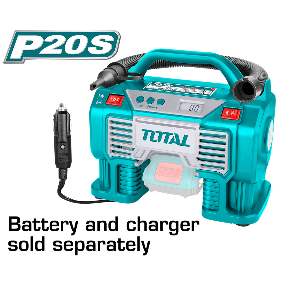 COMPRESOR MINI INALAMBRICO 20V 160PSI AUTOMATICO PARA CARRO BATERIA Y CARGADOR NO INCLUIDO TOTAL (TACLI2002)