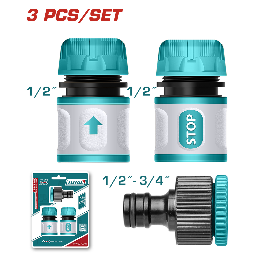 CONECTOR RAPIDO 1/2 PARA MANGUERA JUEGO X 3PZS TOTAL (THWS030301)