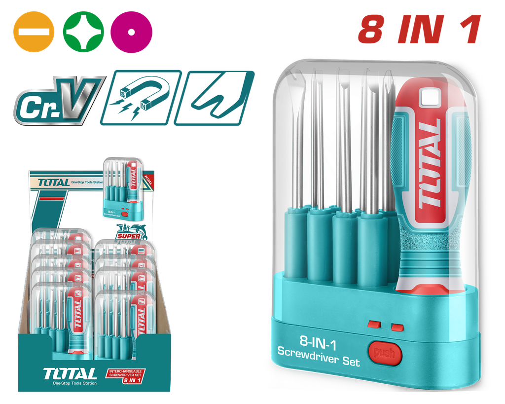 DESTORNILLADOR 8 EN 1 CROMO VANADIUM INTERCAMBIABLE TOTAL (THT250906)