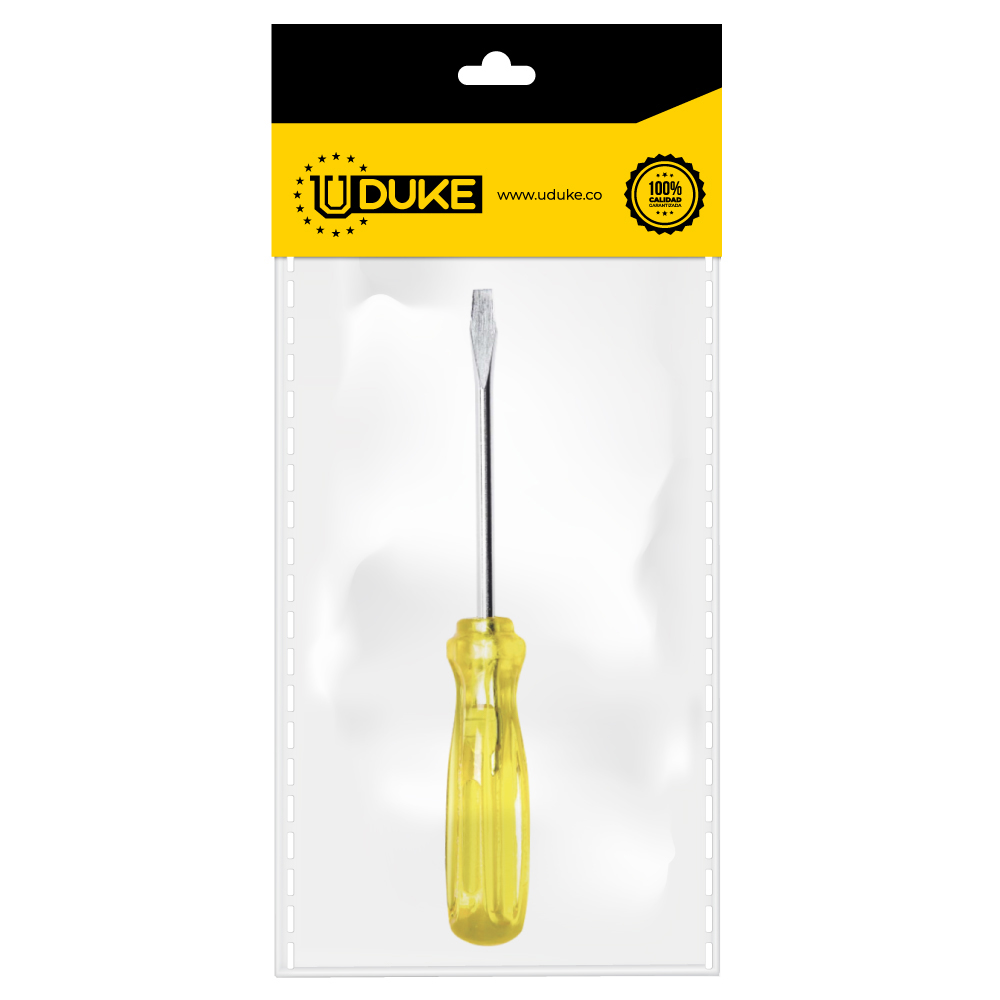 DESTORNILLADOR AMARILLO 1/4X4 (-) PQT X 1 UDUKE