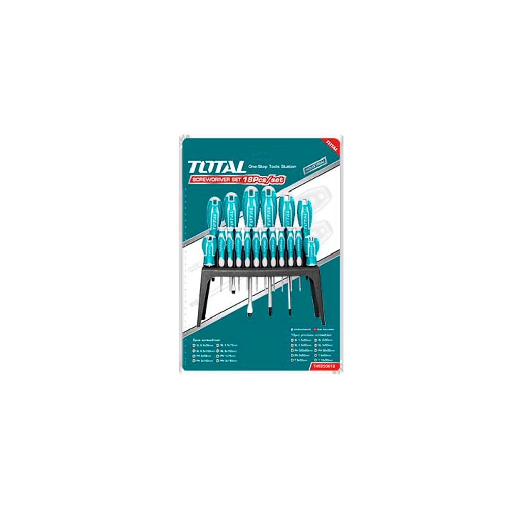 DESTORNILLADOR CROMO VANADIUM JUEGO X 18 PZS INCLUIDOS 10 DE PRESICION TOTAL (THT250618)
