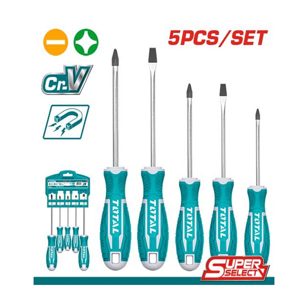 DESTORNILLADOR CROMO VANADIUM JUEGO X 5 PZS SUPER SELECT TOTAL (THT2506052)