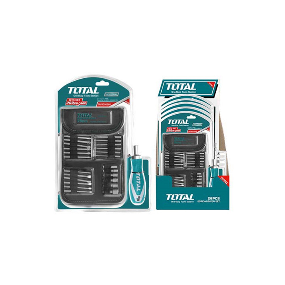 DESTORNILLADOR RACHET JUEGO X 18 PZS INTERCAMBIABLES TOTAL (TACSD30266)