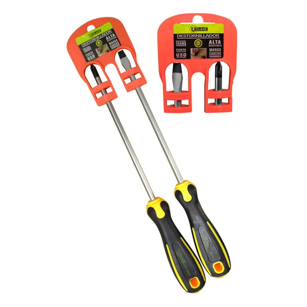 DESTORNILLADOR UDUKE X 2 MANGO CAUCHO 1/4X6" C/V (-)(+) (HT80209)