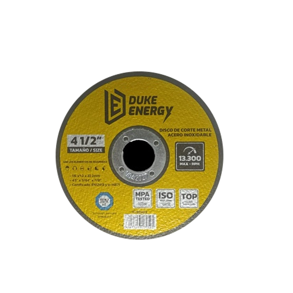 DISCO 4 1/2 CORTE METAL ACERO INOX 2 EN 1 DUKE ENERGY TECNOLOGIA ALEMANA (HT80409)