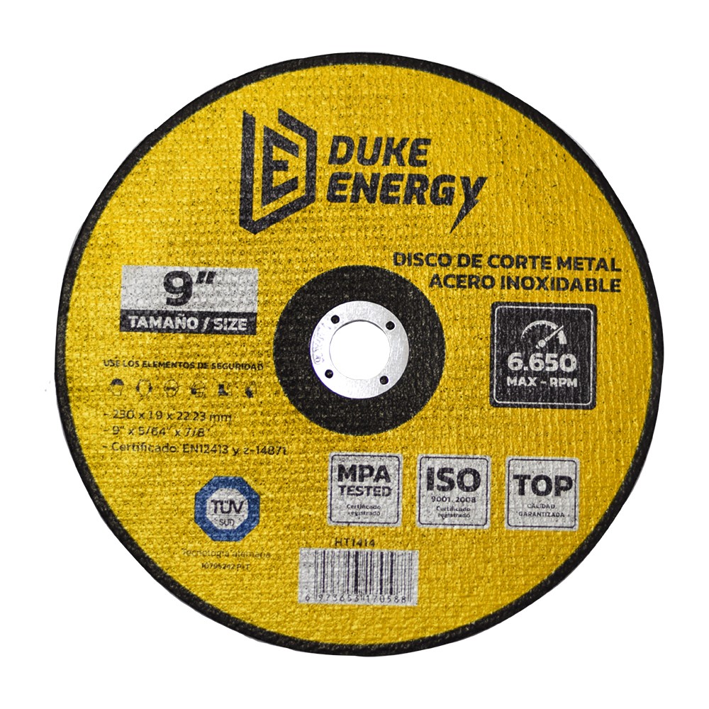 DISCO 9" CORTE METAL ACERO INOX 2 EN 1 DUKE ENERGY TECNOLOGIA ALEMANA (230X1.9X22.23MM) (HT1414)