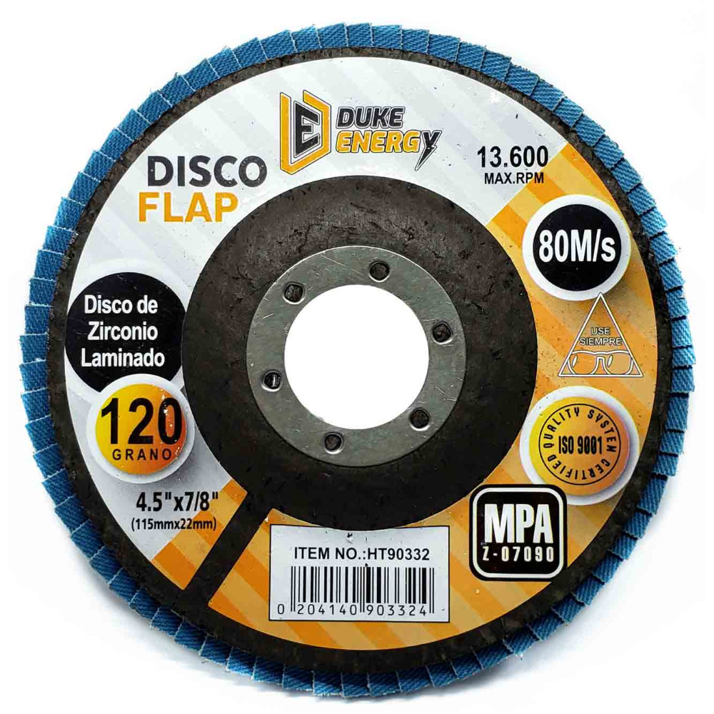 DISCO FLAP DUKE ENERGY 4 1/2 GRANO 120 ZIRCONIO (115MM X 22MM) (HT90332)