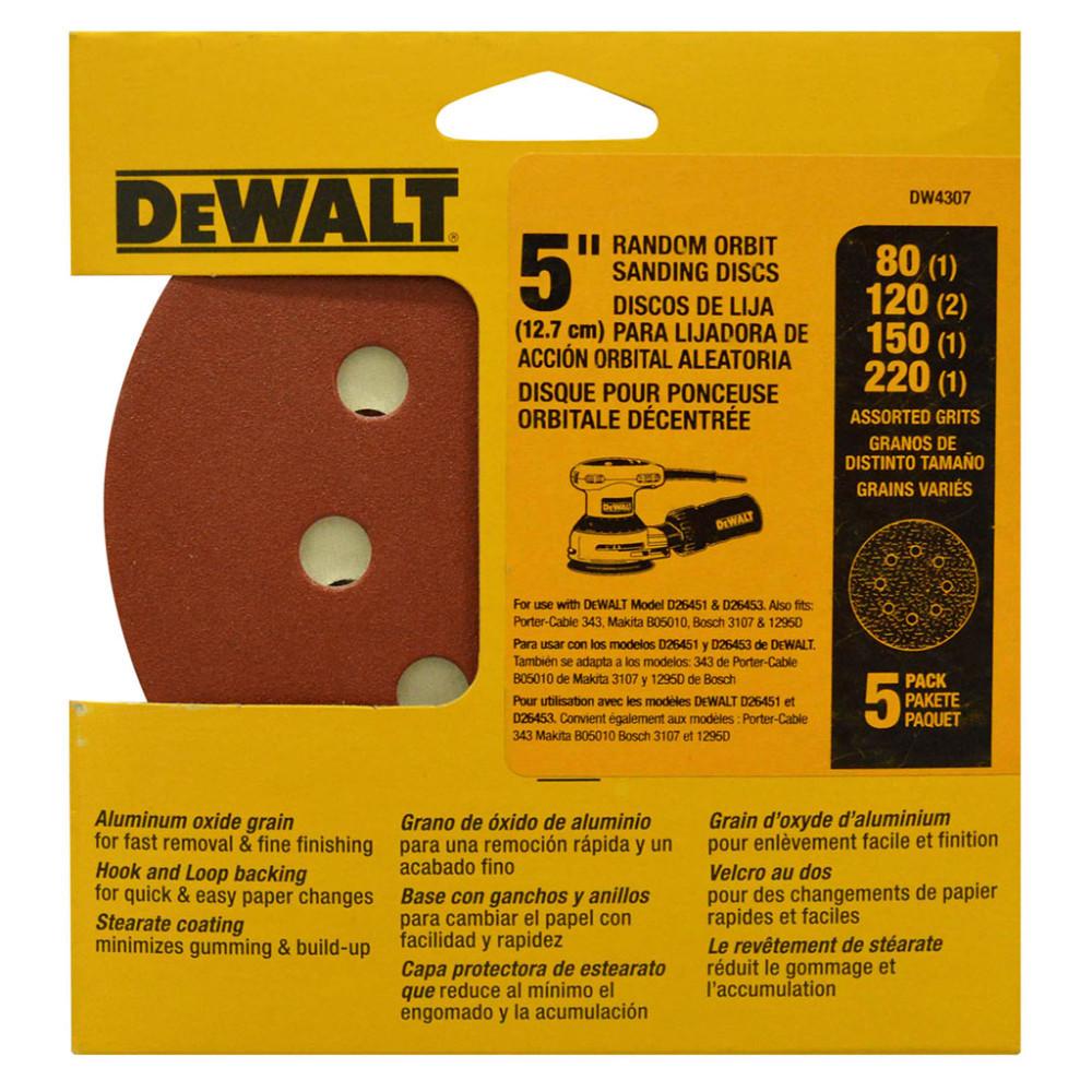 DISCO VELCRO DEWALT X5 - 5  ROJO GRANO SURTIDO 80(1)-120(2)-150(1)-220(1) (DW4307)
