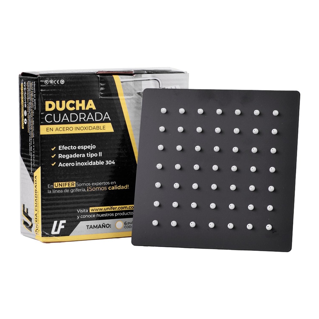 DUCHA CUADRADA DE 6  CON EXTENSION 30 CMS NEGRA (1620222)