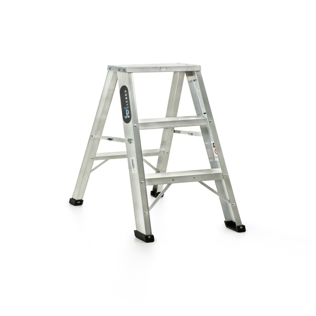 ESCALERA DE ALUMINIO 2 PELDANO 3 PASOS T-1 INDUSTRIAL CAP 180 KILOS (HT1312N)