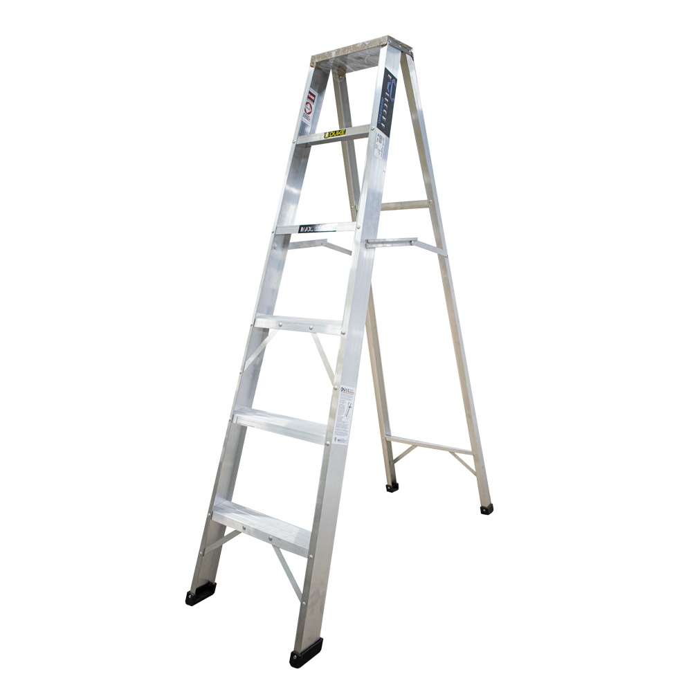 ESCALERA DE ALUMINIO 5 PELDANO 6 PASOS T-1 INDUSTRIAL CAP 180 KILOS UDUKE CON PLATAFORMA 170 CM (HT1315N)