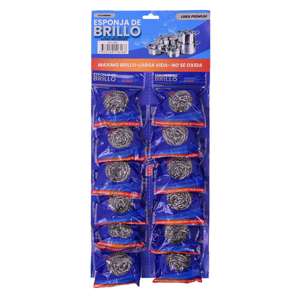 ESPONJILLA PARA LAVAR REDONDA ACERO INOX PREMIUM (RISTRA) (PAC50099-1865)