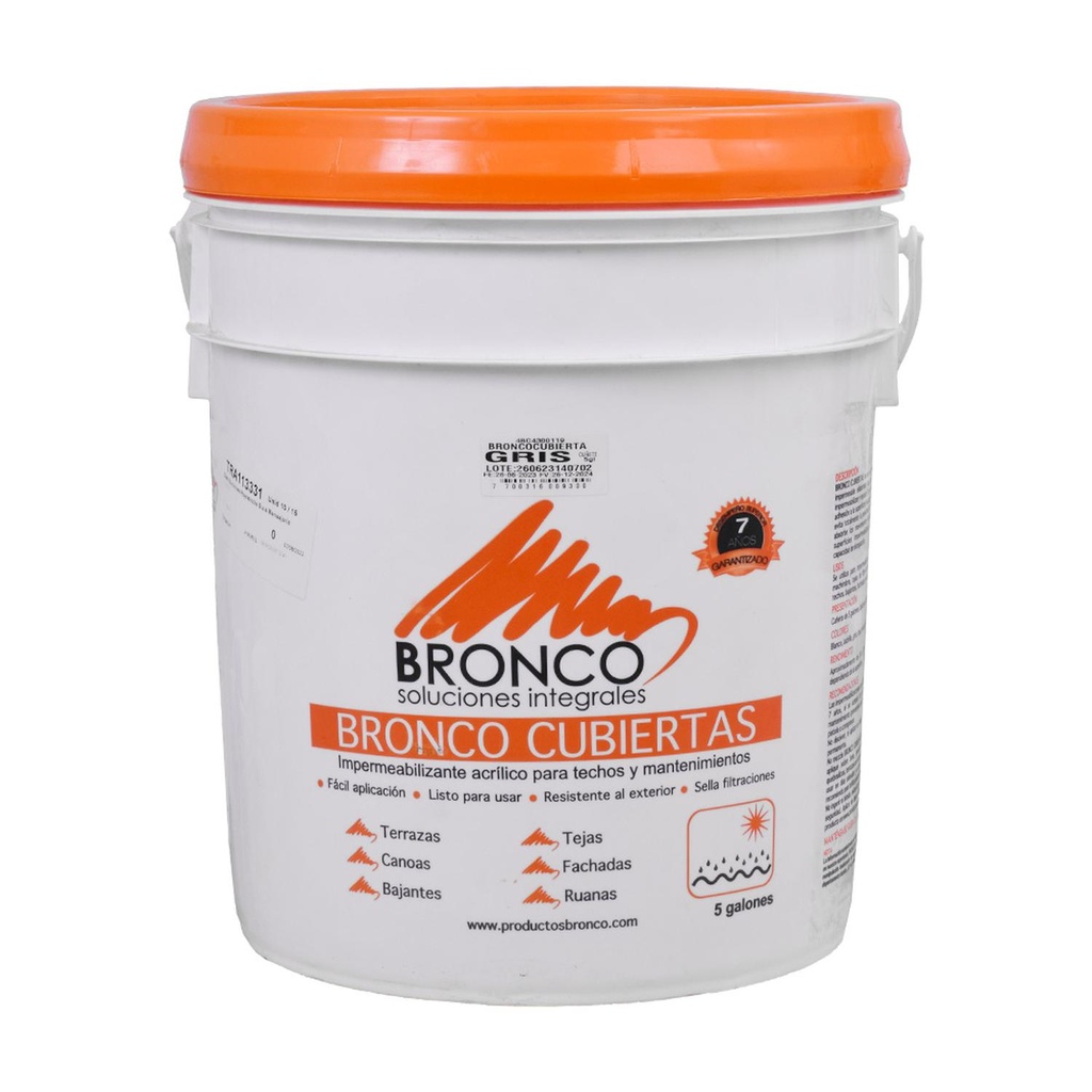 IMPERMEABILIZANTE ACRILICO 7 AÑOS BRONCOCUBIERTA CUÑETE GRIS (4BC4300119)