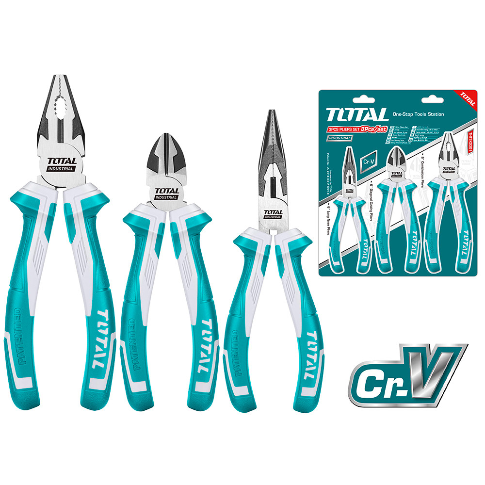 JUEGO DE ALICATES X 3 PZS INDUSTRIAL CROMO VANADIUM (PINZA 6CORTAFRIO 6ALICATE 8) TOTAL  (THT2K0301)