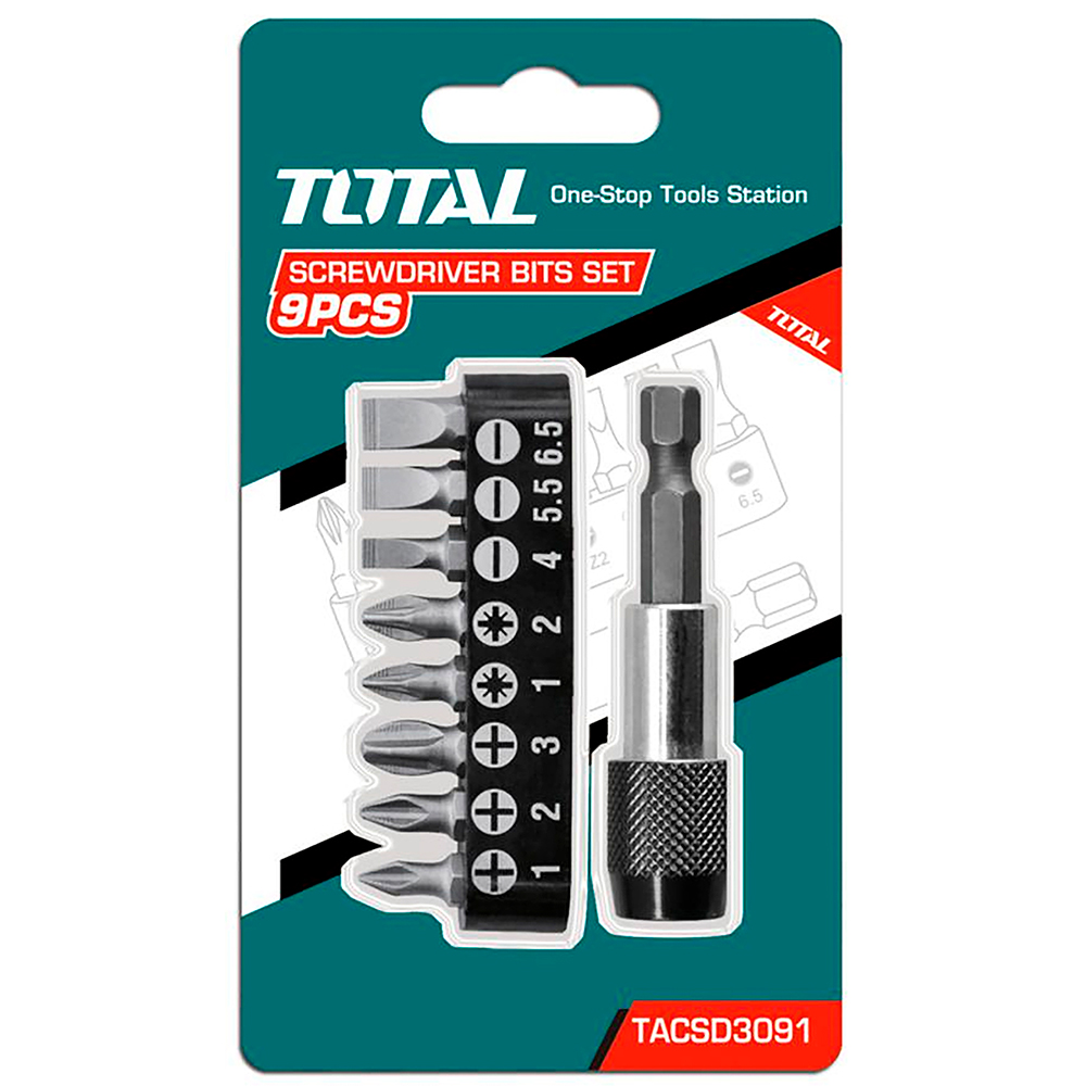 JUEGO DE PUNTAS DESTORNILLADOR IMANTADAS X9PCS  CON ADAPTADOR TOTAL (TACSD3091)