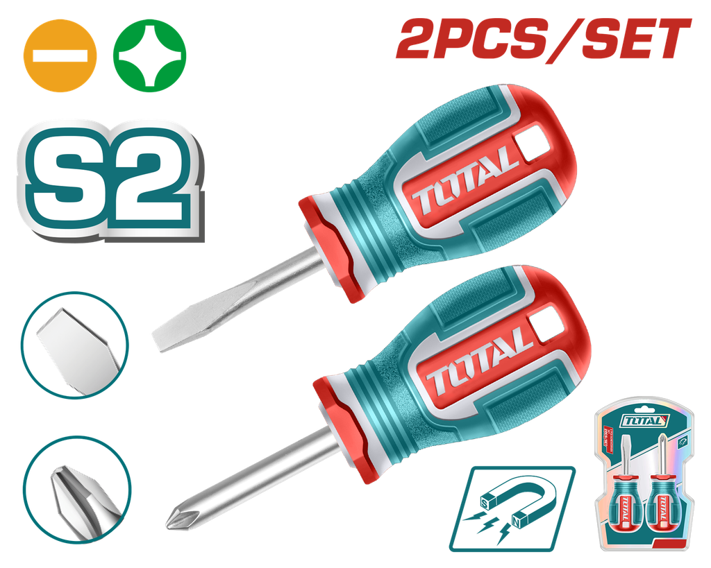 JUEGO DESTORNILLADORES X 2 PZS PUNTA IMANTADA (+)(-) 1/4 X 1 1/2" INDUSTRIAL SUPER TOTAL (TKSDS2226)