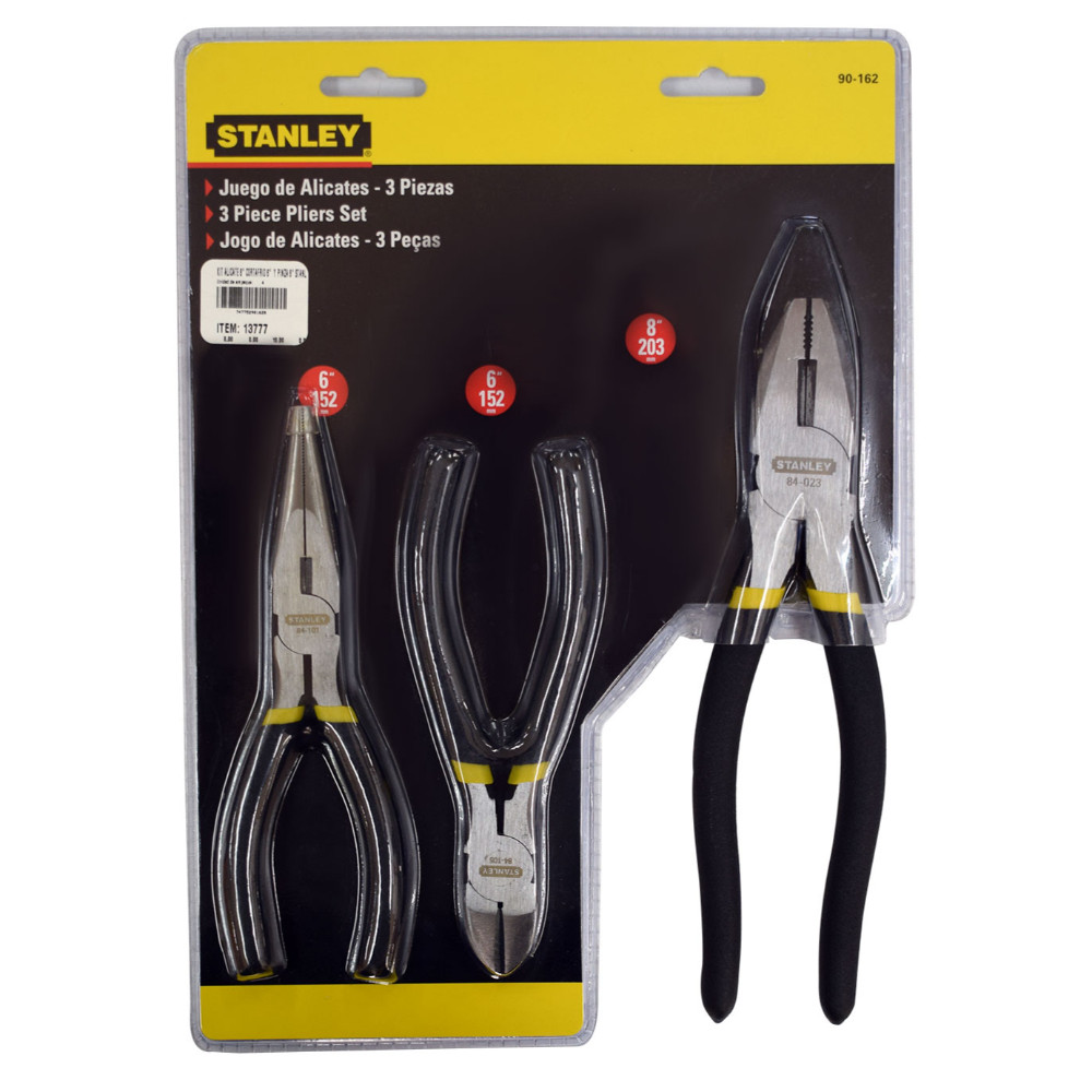 KIT ALICATE 8 CORTAFRIO 6  Y PINZA 6 STANLEY (90-162LA)(JUEGO X 3)